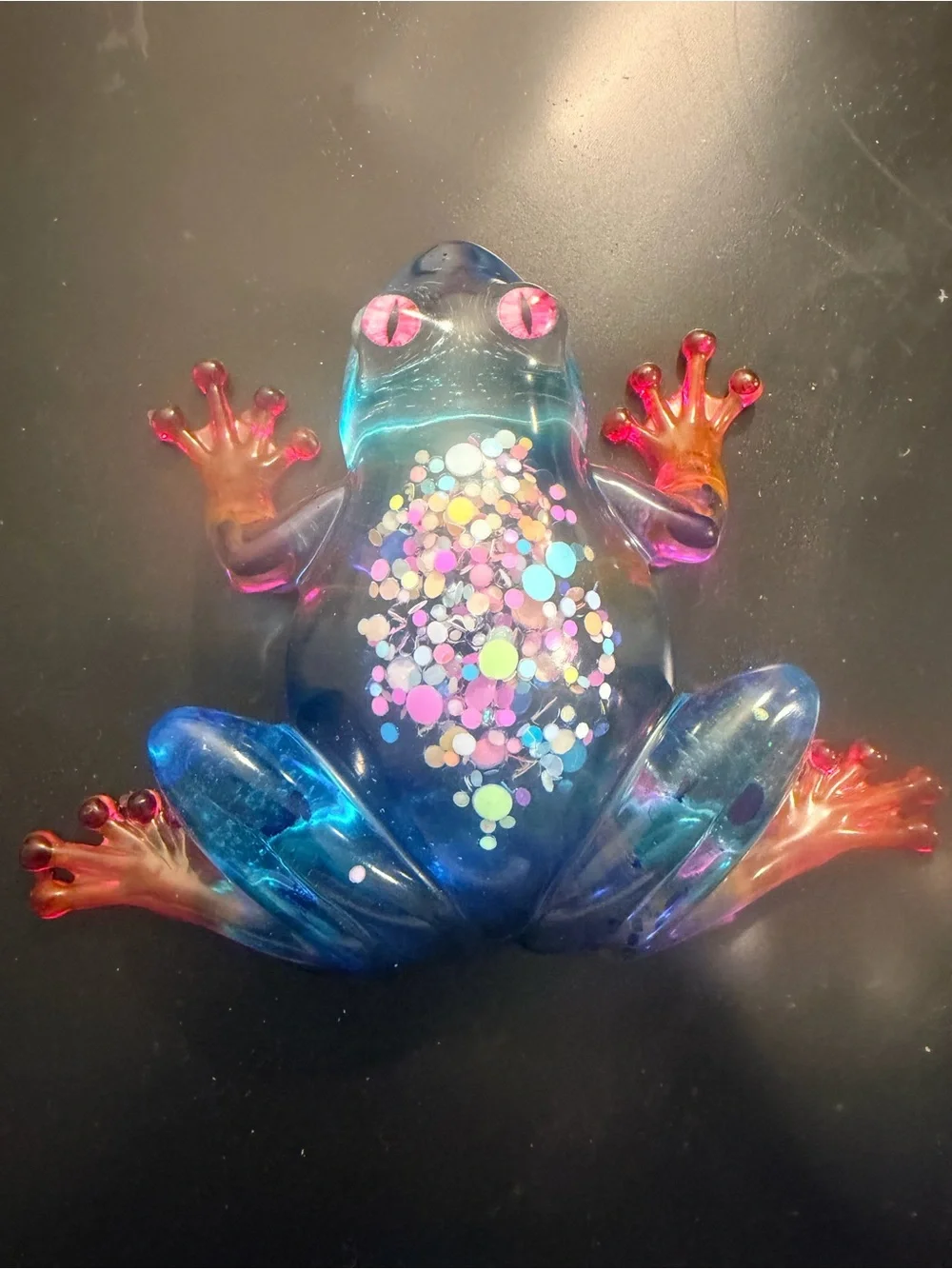 Colorful resin Frog Figurine with Confetti Detail